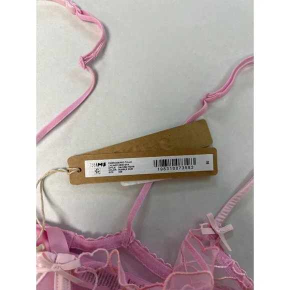 SKIMS Embroidered Tulle Unlined Demi Bra Bubble Gum Size 32B NWT - Picture 9 of 10